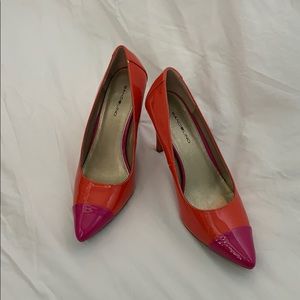 Orange and Hot Pink Pointed Toe Pumps